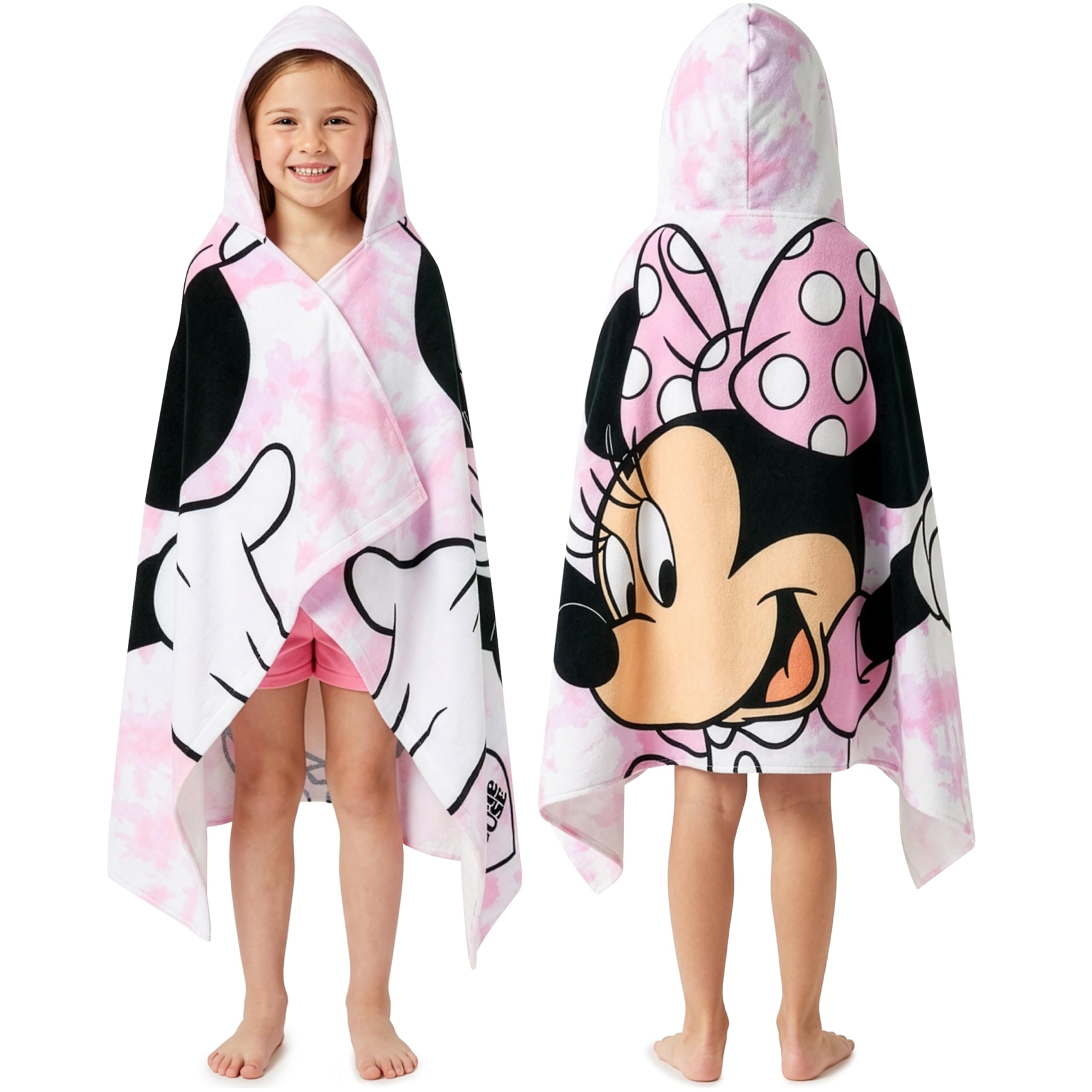 Get Trend White/Pink Minnie Mouse Disney Minnie Mouse Bath Towel With Hood For Kids Absorbent Changing Robe Poncho Towel For Swim Bath Shower Beach Holiday Essentials (, 3-7 Years)