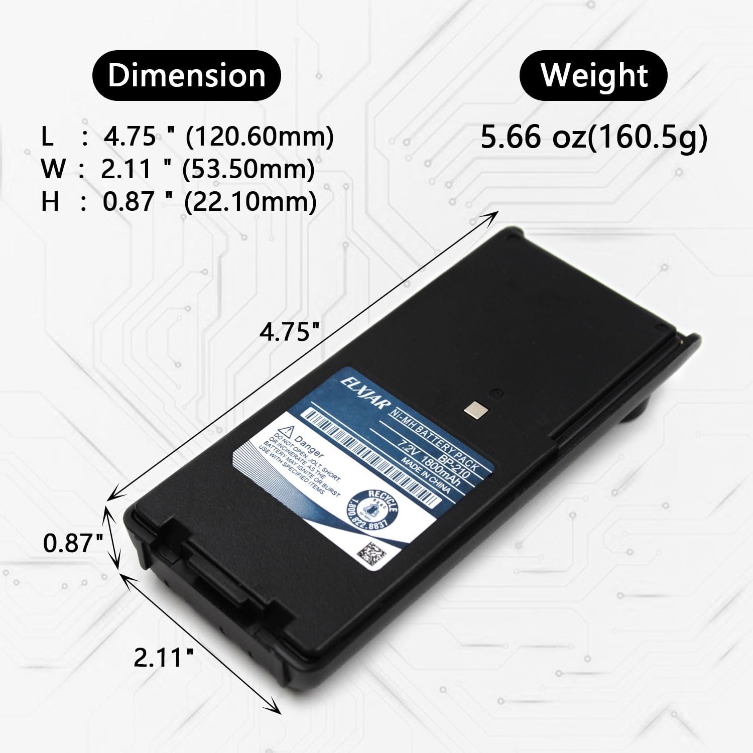 elxjar (2-Pack) 7.2V 1800mAh BP-210 Battery Replacement for ICOM BP-209, BP-209N, BP-210N, BP-222, BP-222N, Compatible with IC-A6, IC-A24, IC-F3GT, IC-F3GS, IC-F40GT, IC-F40GS, IC-V8 Two-Way Radios