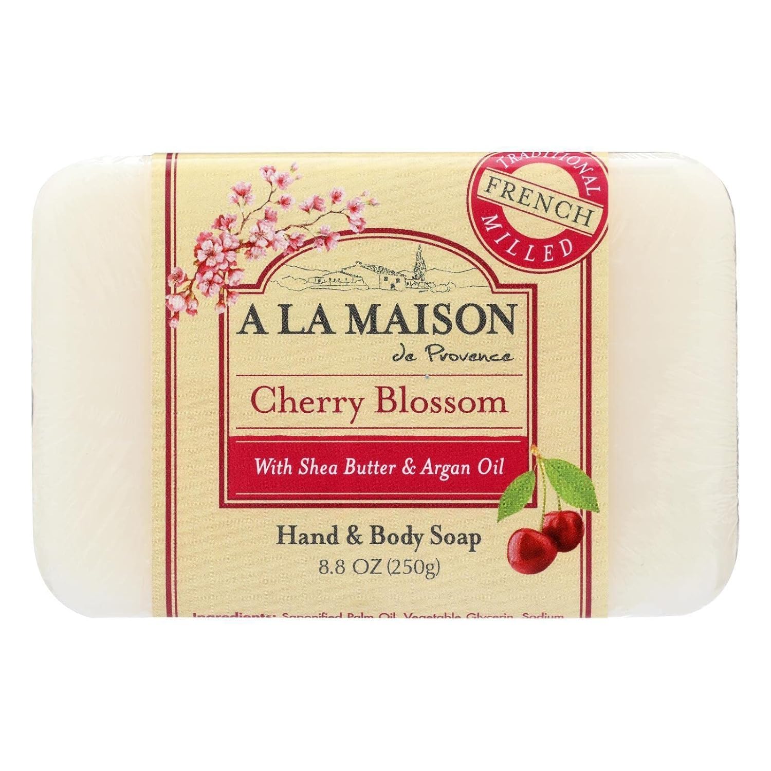 A LA MAISON Cherry Blossom Bar Soap - Triple French Milled Natural Moisturizing Hand Soap Bar (1 Bar of Soap, 8.8 oz)