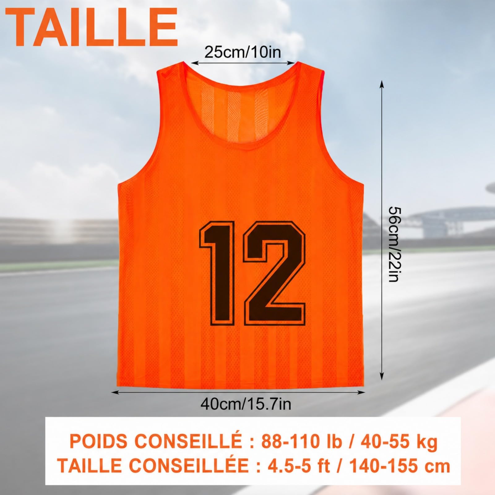 Lot de 24 Chasubles Enfant Numérotées – Gilets d’Entraînement en Maille pour Équipe Sportive, Maillots de Football Enfants pour Matchs, Basketball, Volleyball, Jeux Collectifs – Orange & Vert