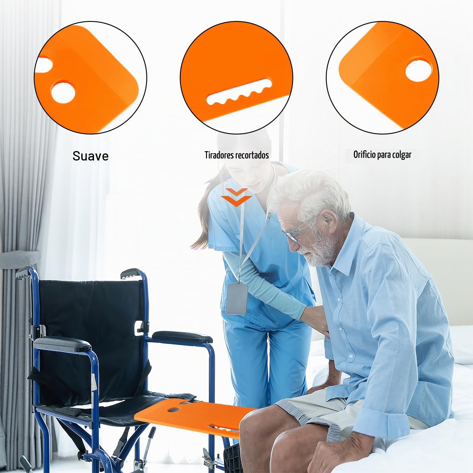 LOSCHEN Tabla de transferencia, ayuda deslizante para el traslado de silla de ruedas a la cama, al inodoro, a la bañera, al coche (naranja)