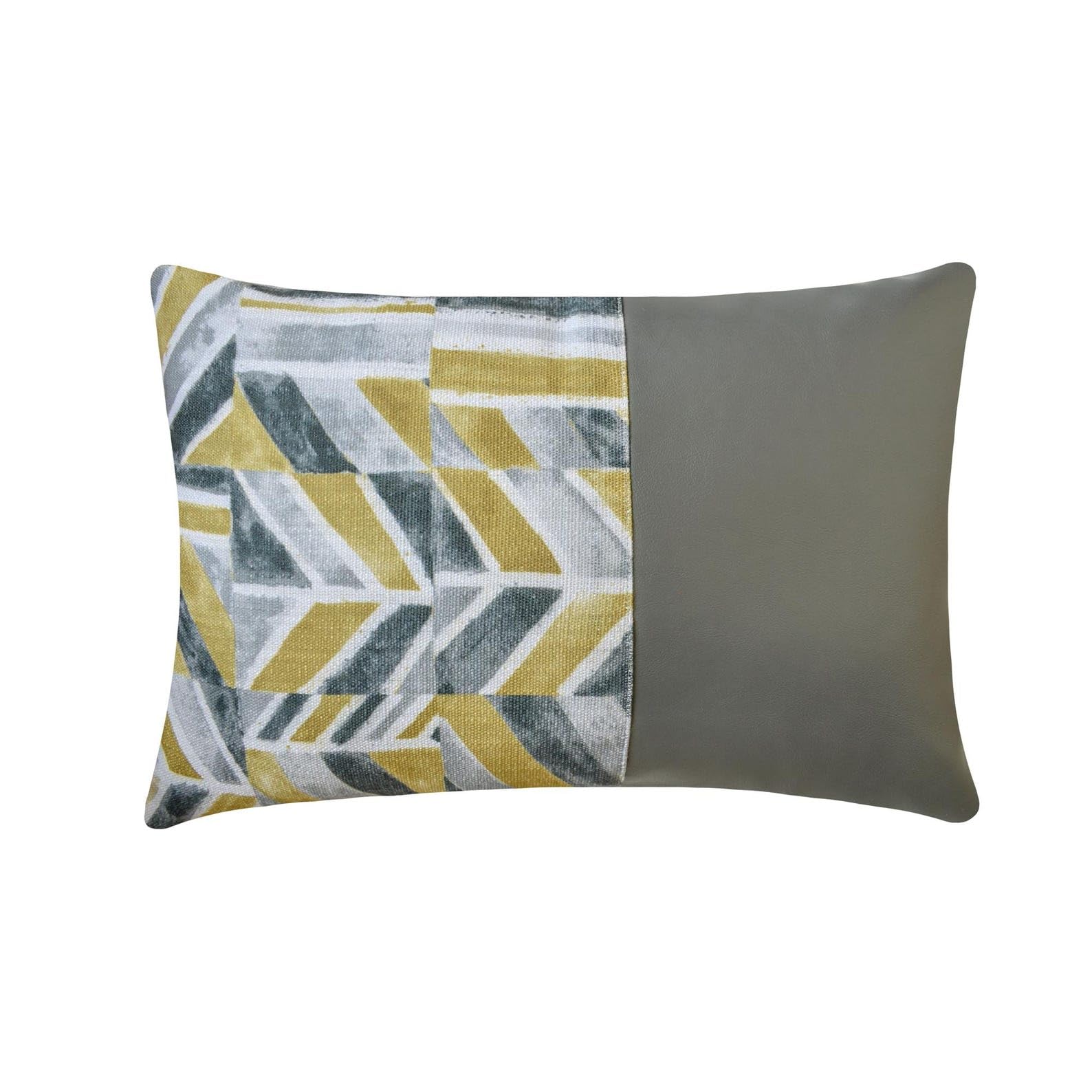 The HomeCentric Luxury Lumbar Cushion Covers Chartreuse Green 30x40 cm (12"x16") Cotton & Faux Leather Painted, Texture, Patchwork Pillow Cover For Sofa, Couch, Bed Abstarct Modern - Playful Patch — image 1