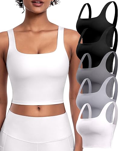 Miniatura 11 de Sujetadores deportivos para mujer, paquete de 5 unidades, cuello cuadrado, camiseta corta sin mangas acolchada para yoga con almohadillas integradas