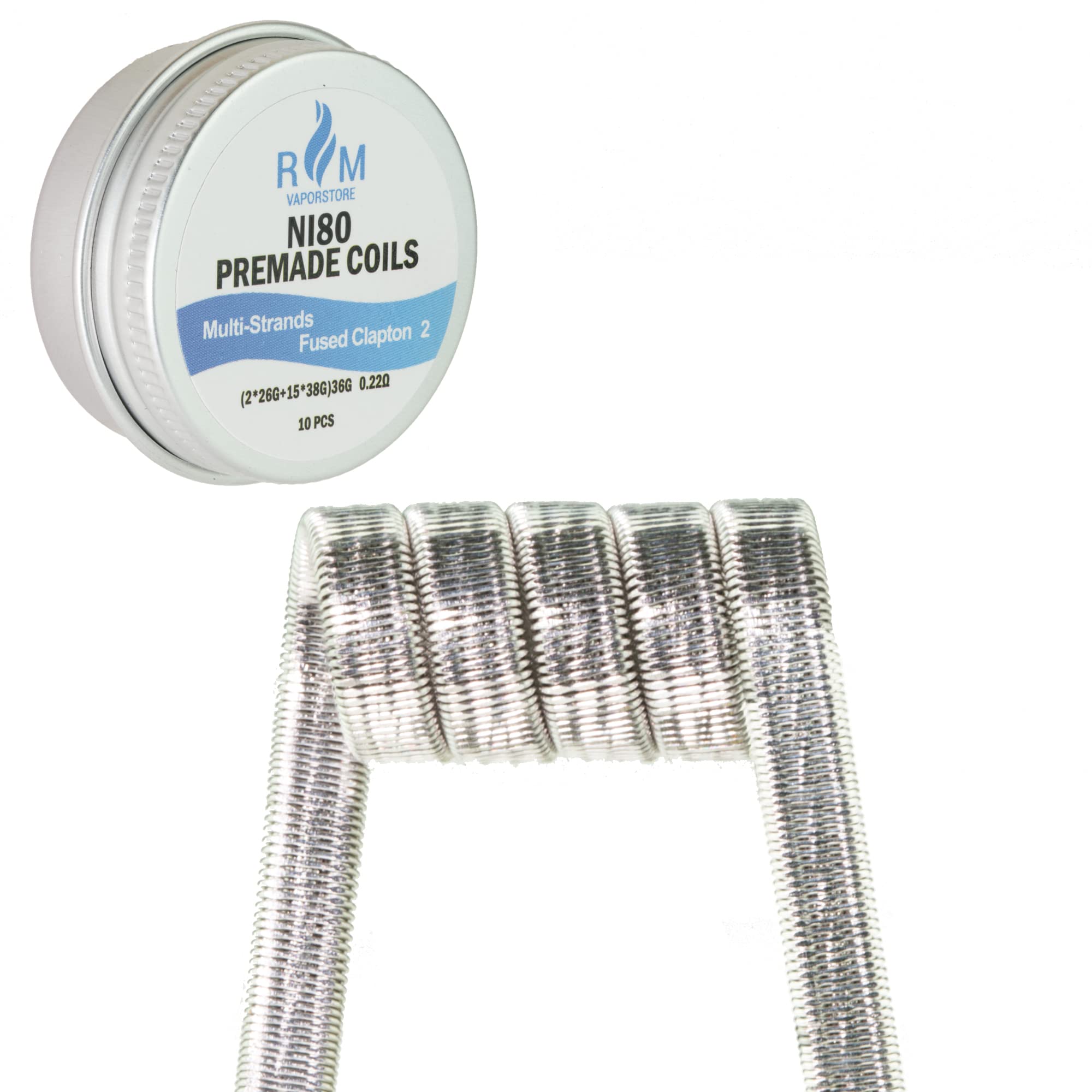 Prebuilt Multi Strand Fused Clapton 2 Coils 0.22Ω NI80 10pcs for RDA RBA RTA RDTA Tanks by RMvaporstore