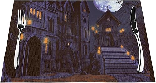Miniatura 7 de 6 PCS PVC Placemats Set Place Mats Halloween Haunted Non-Slip Weave Place Mats 12" x 18" Farmhouse Table Mat Set for Family Dinners Wedding Parties