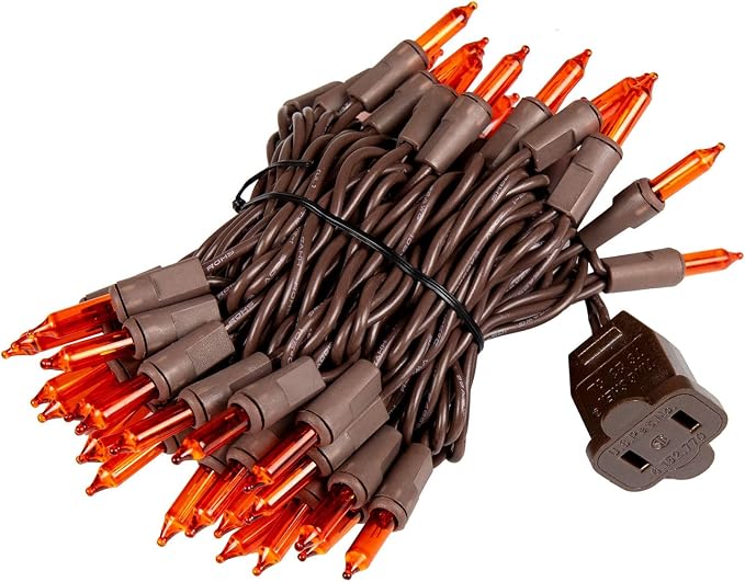 50 luces mini naranja en cable marrón, 11 ft, para interior y exterior miniatura 5