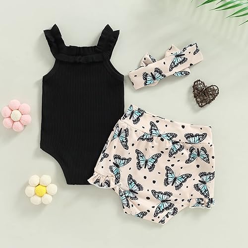 Miniatura 3 de Conjunto de 3 piezas de ropa de verano para niñas pequeñas, con cuello halter acanalado, body + pantalones cortos florales + diadema