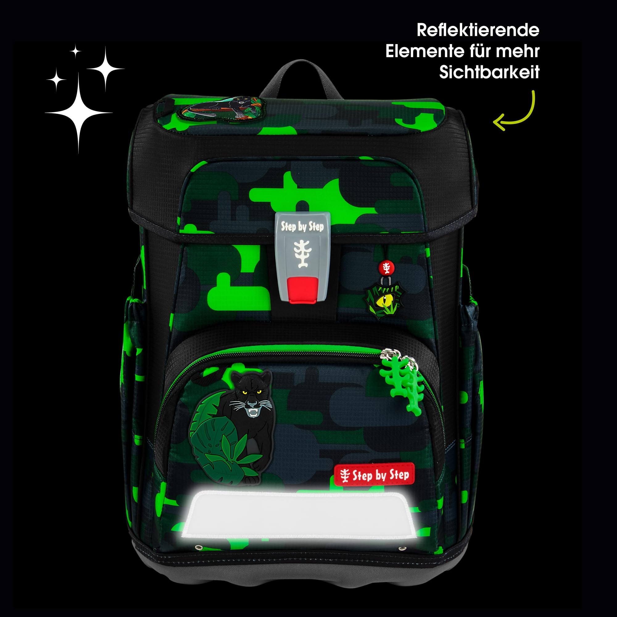 Step by Step Juego de mochila escolar Cloud, 5 piezas, macuto ergonómico con reflectores, altura regulable con cinturón de cadera, a partir de 1ª clase, 19 l