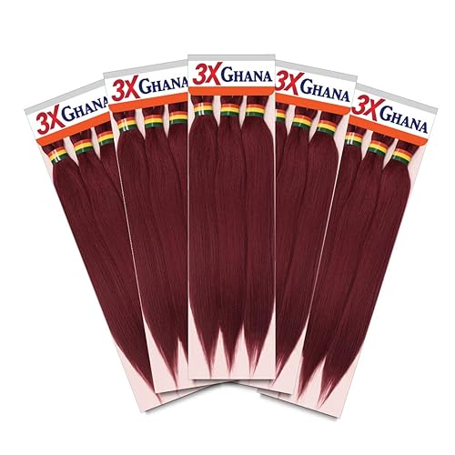 Paquete múltiple. Trenzas preestiradas X-Pression 3X Ghana desplegadas 50 pulgadas, 100% Kanekalon fácil de trenzar sin picazón (paquete de 5, LBG)