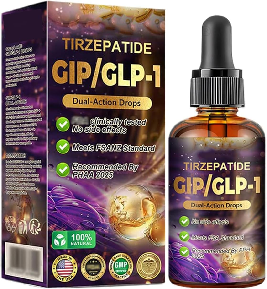 Tirzepatide GLP-1 Drops, Natural Advanced GLP 1 Body Care Liquids Drop, GLP-1 Firming Skin and Body Shaping Care, Fast and Easy to use for Women and Men