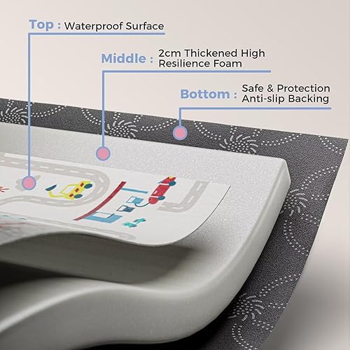 Miniatura 46 de Tapete de juego bohemio para bebé de 71 x 59 pulgadas, tapete grueso de una pieza para gatear, tapete antideslizante acolchado para bebé, tapete