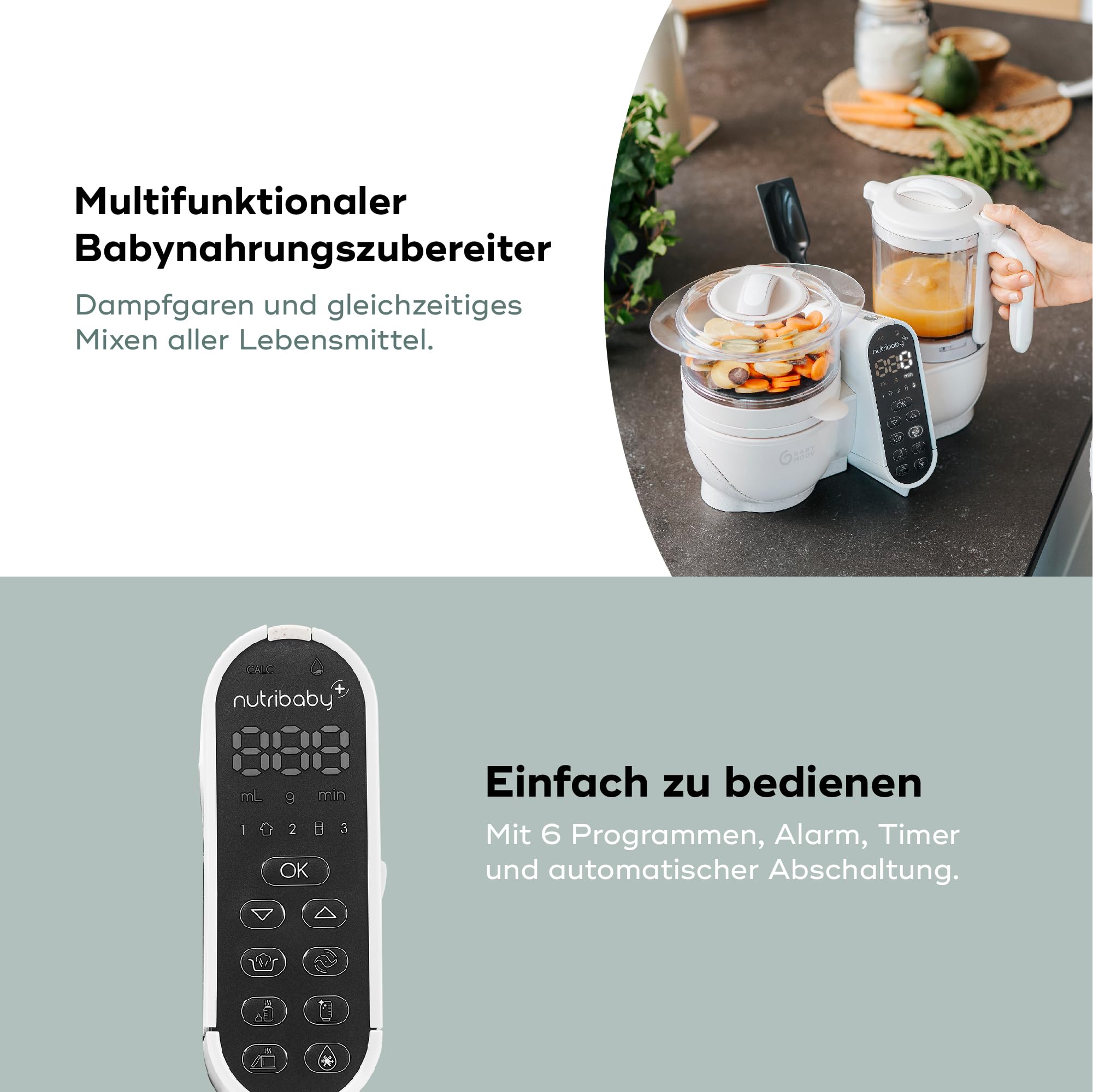 Babymoov Nutribaby Plus Mineral Beige Babynahrungszubereiter 2200ml + Babybols Aufbewahrungsbehälter 15-teilig