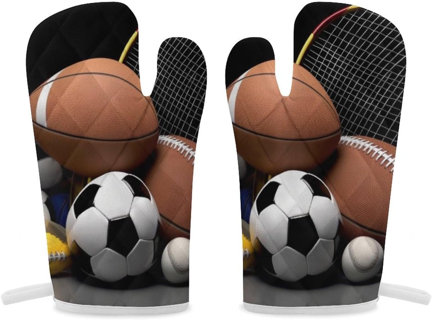 2 Pcs Oven Mitts Heat Resistant Kitchen Gloves Soft Safety Sports Themed Oven Glove for Microwave, Barbecue