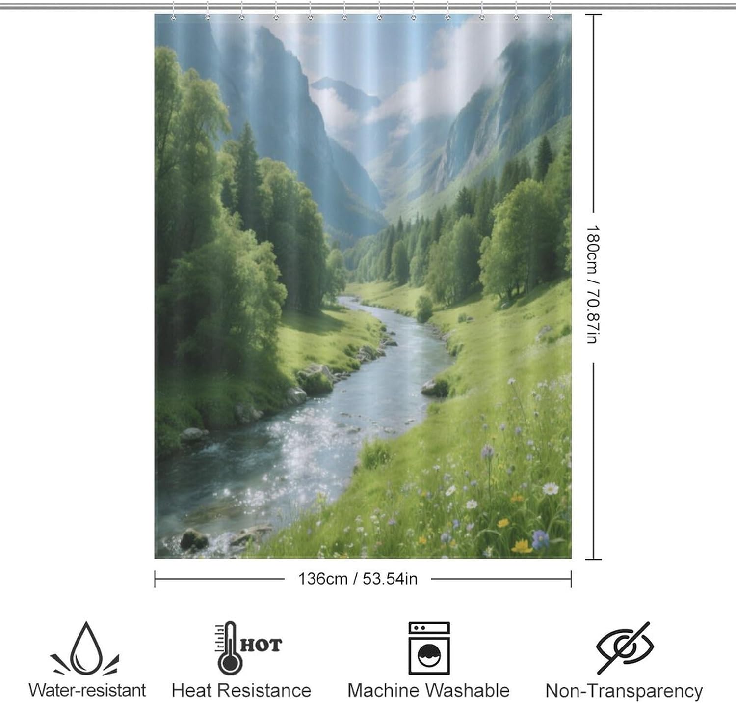 Shower Curtains Fabric Shower Curtain Liner Liner Showers Curtain Summer Valleys Showers Curtin Opaque for Privacy Protection Water Splash Protection High Aesthetics