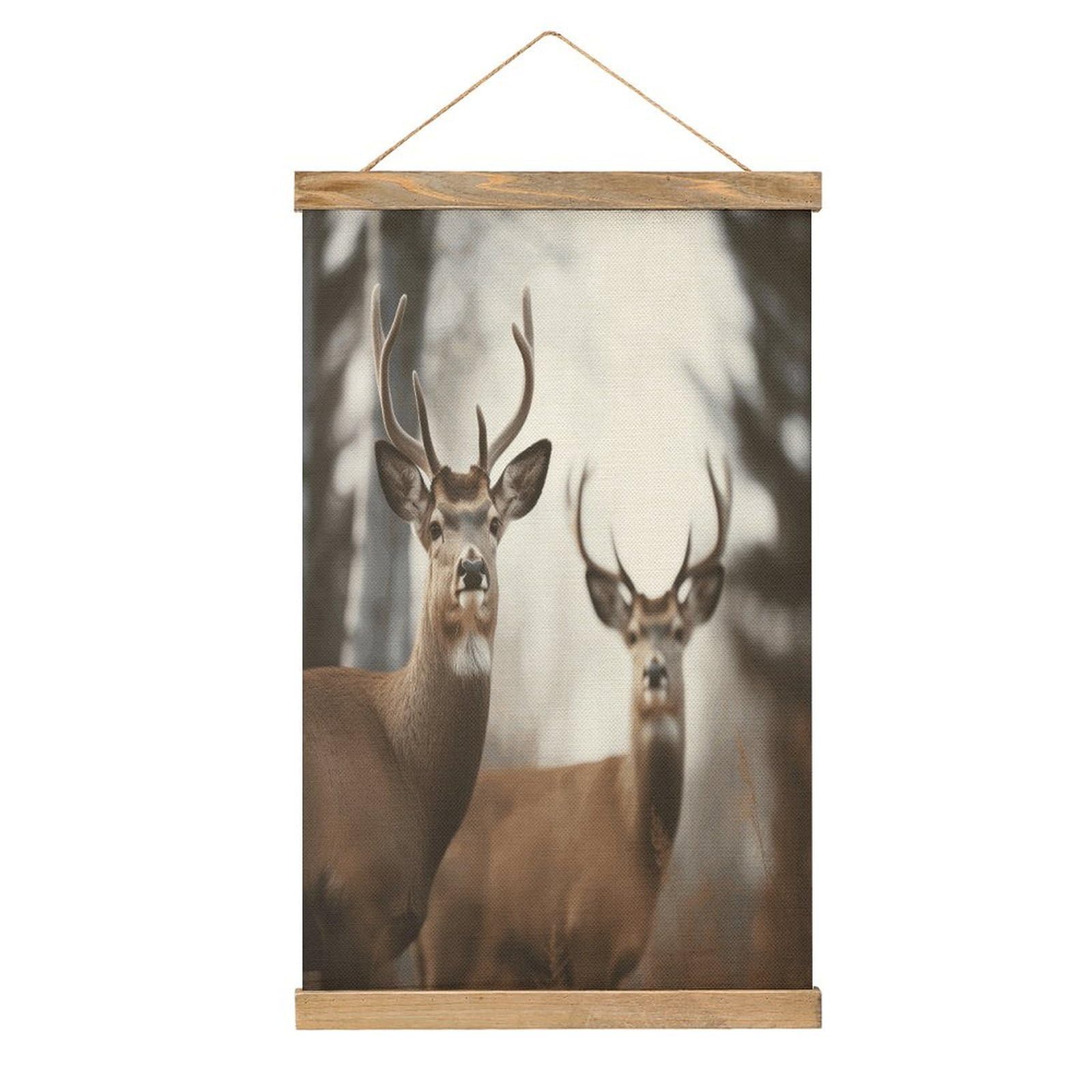 FekiLoot Deer Wall Art Poster Hanger Frame Linen Wall Art Decor Vintage Hanging Poster Hanging Wall Decor Rustic Retro Wall Art Print for Living Room Decor 20.4 X 13.1Inches