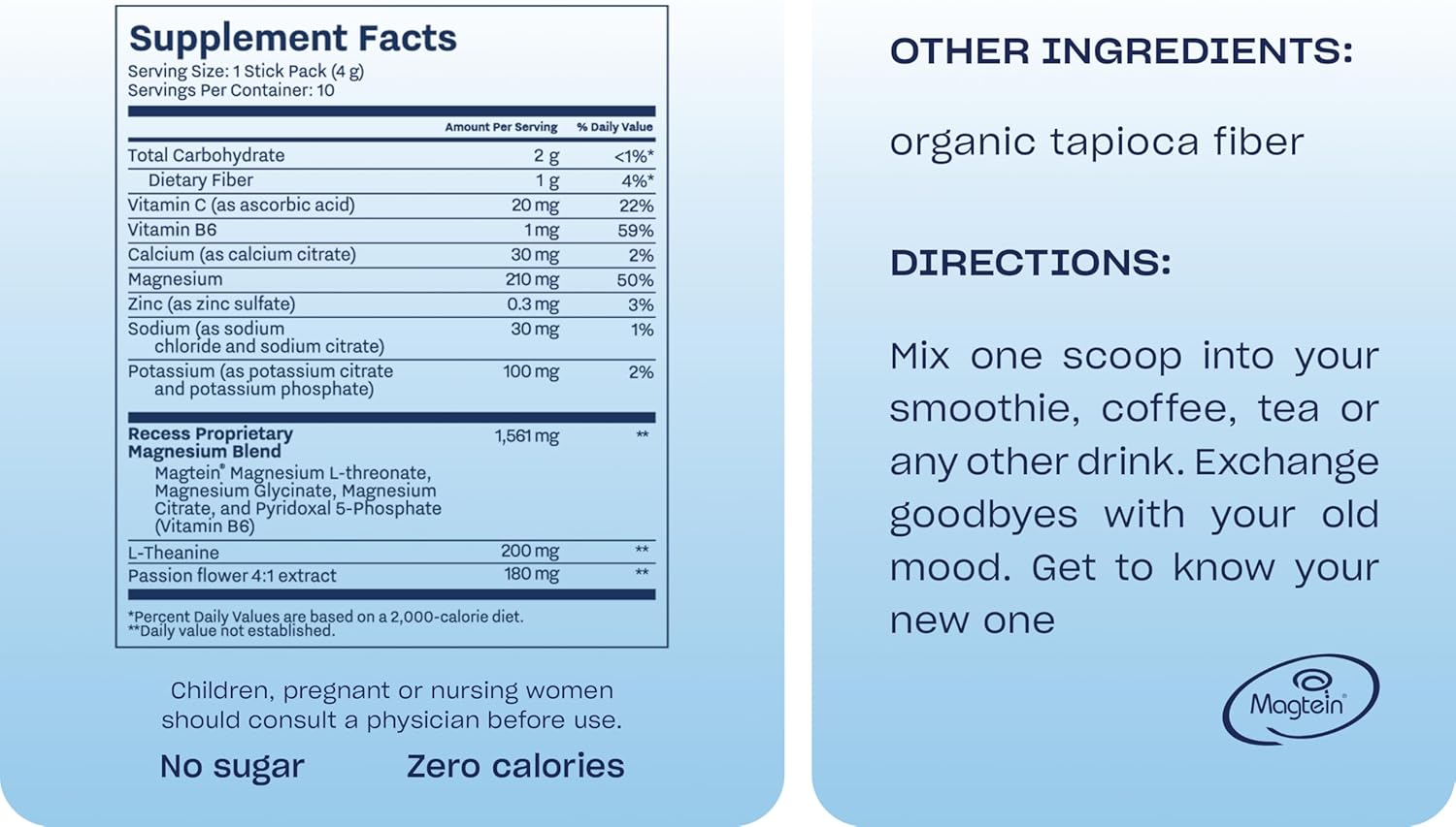 Recess Mood Powder, Magnesium L-Threonate Blend with Passion Flower, L-Theanine, Electrolytes, Magnesium Calm Support Powder Supplement - Unflavored-Pack of 10 - Image 2