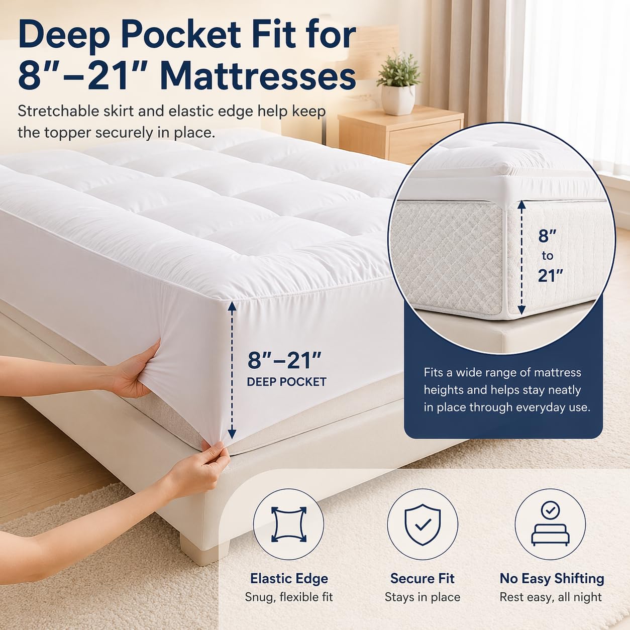 West Month Mattress Topper, Premium Quilted 1000gsm West Month Mattress Topper, Luxury Extra Thick Mattress Pad, Breathable & Fluffy Soft, Deep Pocket Fits 8-21 Inch (White,King) — view 4