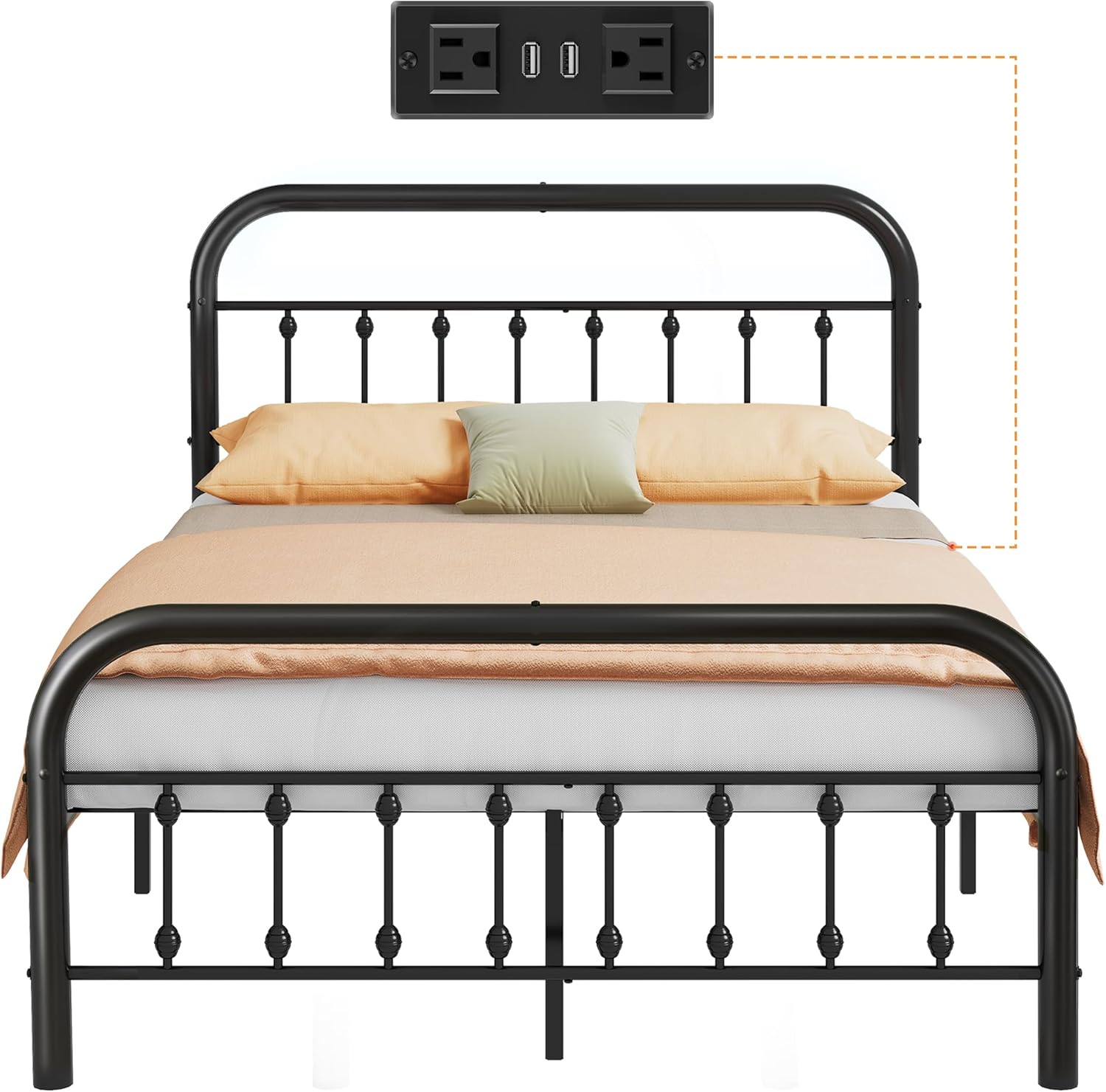 WLIVE Full Size Bed Frame, Full Bed Frames with LED Lights and Charging Station, Metal Bed Frame with Headboard,No Box Spring Required,Easy Assembly, Black Full Black