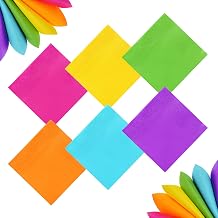 Heliltd 120Pcs Cocktail Napkins Rainbow Colorful Tissue Napkin Beverage Luncheon Paper Napkins Party Decoration, 6 Colors Purple, Yellow, Light Blue, Rose Red, Green, Orange