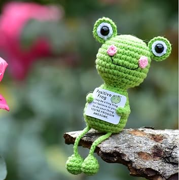 Emotional Support Frog Stuffed Animal Positive Frog DeskDecor Birthday Gift | Gifts for Boyfriend Dad Partner Him Her, Cute Crochet Frog Doll Easter Basket Stuffer, Birthday Anniversary Party Desk Decor