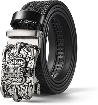 IMQSQIK Western Cowboy Ratchet Belt Fashion Leather Belts Women for Men Automatic Buckle Belt - No Box