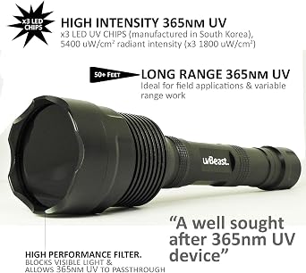 uvBeast V3 365nm Black Light UV Flashlight High Definition Ultraviolet - HIgh Power and Long Range Professional Grade Beam Best for Professional/Commercial Use USA Stock