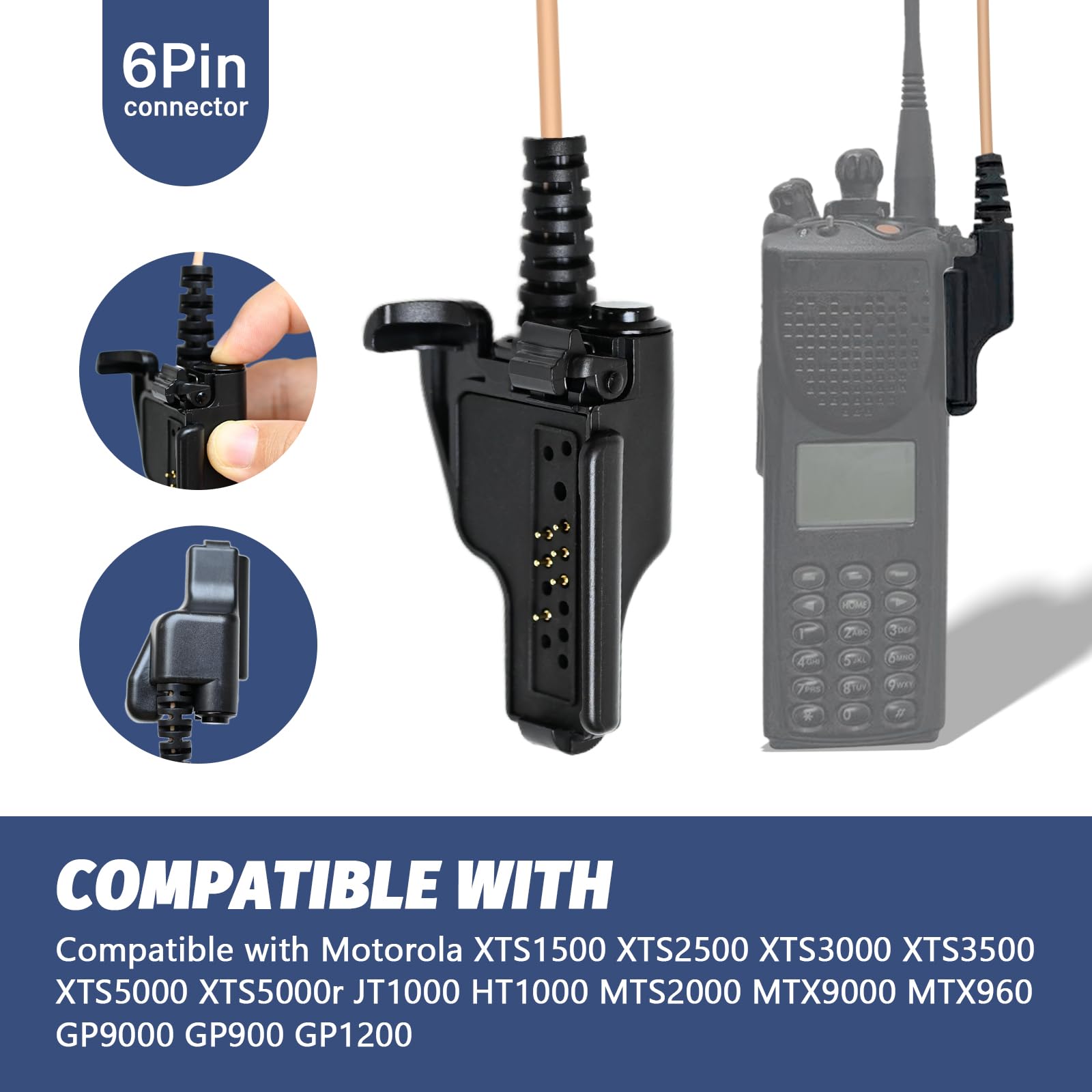 Auricolare nero per walkie talkie e microfono di sicurezza con doppio Ptt per Motorola Radio xts 2500 2500i 5000 5000r 2250 1500 3000 ht 1000