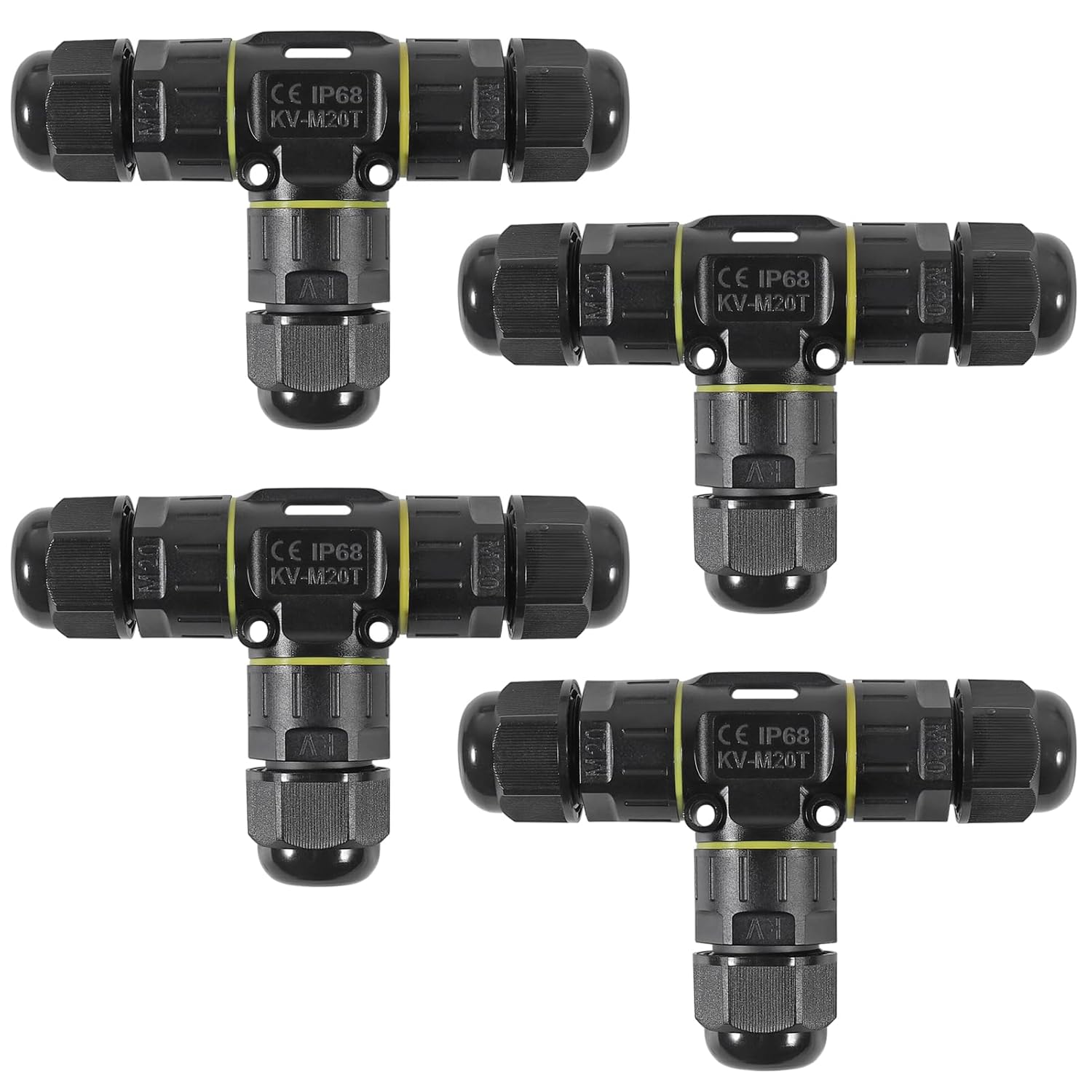 4PCS Waterproof 2Pin Electrical Cable Connector, M20 T Shape Junction Box Wire Range(5-12mm), Suitable for Repair and Extend Power Cables