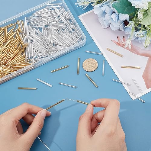 Miniatura 3 de PandaHall - 400 cuentas de corneta, vidrio de 1.220-1.339 in, cuentas de semillas de tubo para aretes de flecos, pulseras, collares, manualidades de