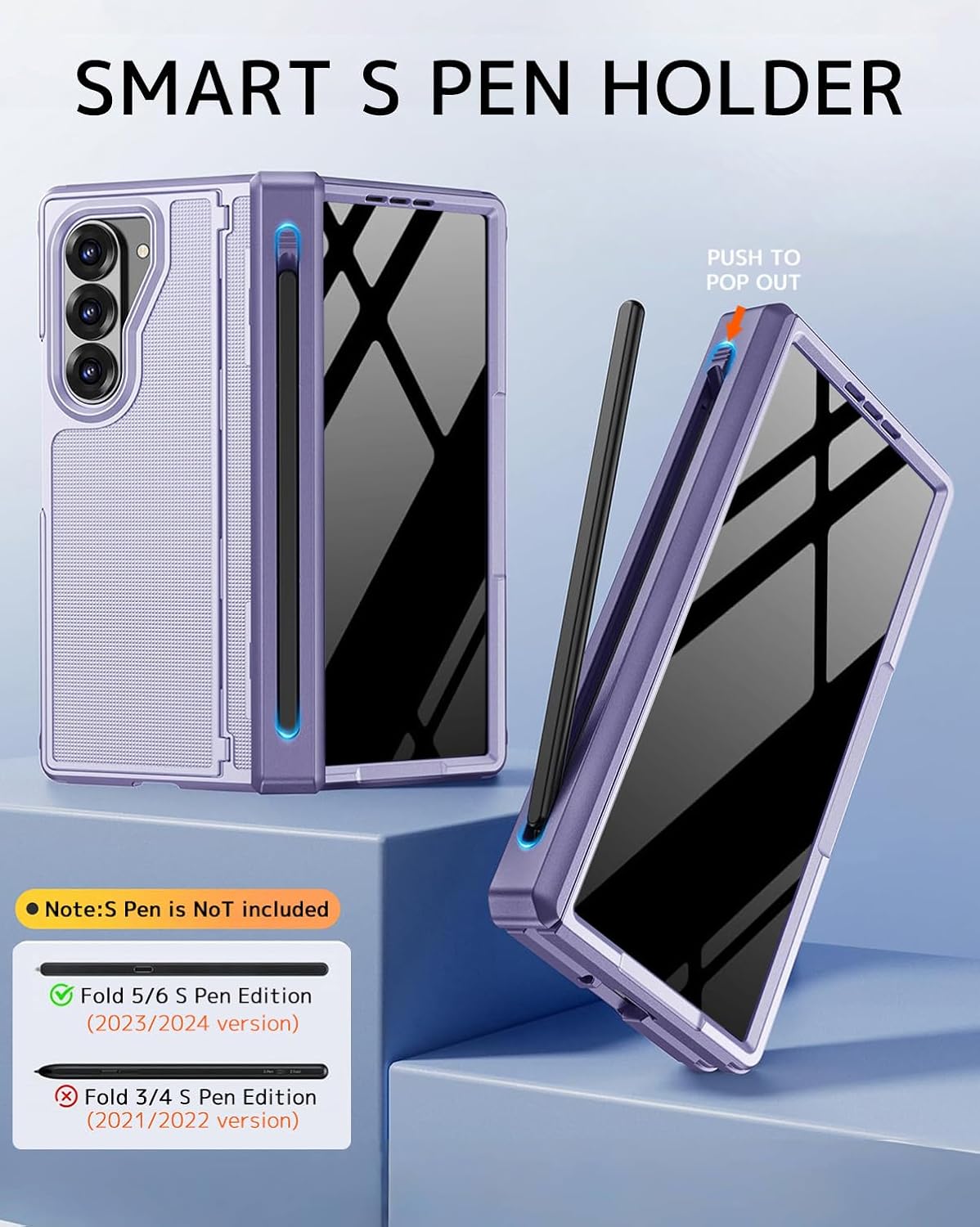 NINKI for Samsung Z Fold 6 Case with S Pen Holder & Hidden Kickstand, Built in Privacy Screen Protector Hinge Full Body Hard Phone Cover for Samsung Galaxy Z Fold 6 Case with Slim S Pen Slot – Purple