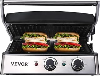 VEVOR Electric Contact Grills, 1500W Indoor Countertop Panini Press, Sandwich Maker with Non Stick,2 Reversible Iron Cooki...