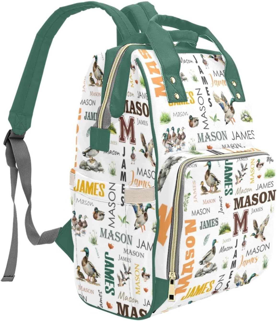 Custom Diaper Bag Backpack for Women, Personalized Name Nursing Mommy Daypack, Diaper Bag for Girls Boys, New Mom Gifts (Mallard)