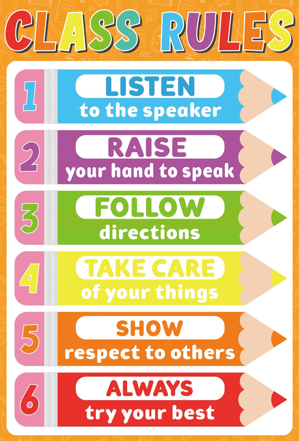 Colorful Pencil Classroom Rules Poster Class Rules Posters for Classroom Decor Motivational Educational Poster Laminated Inspirational Posters for Elementary Preschool Back to School Teacher Supplies