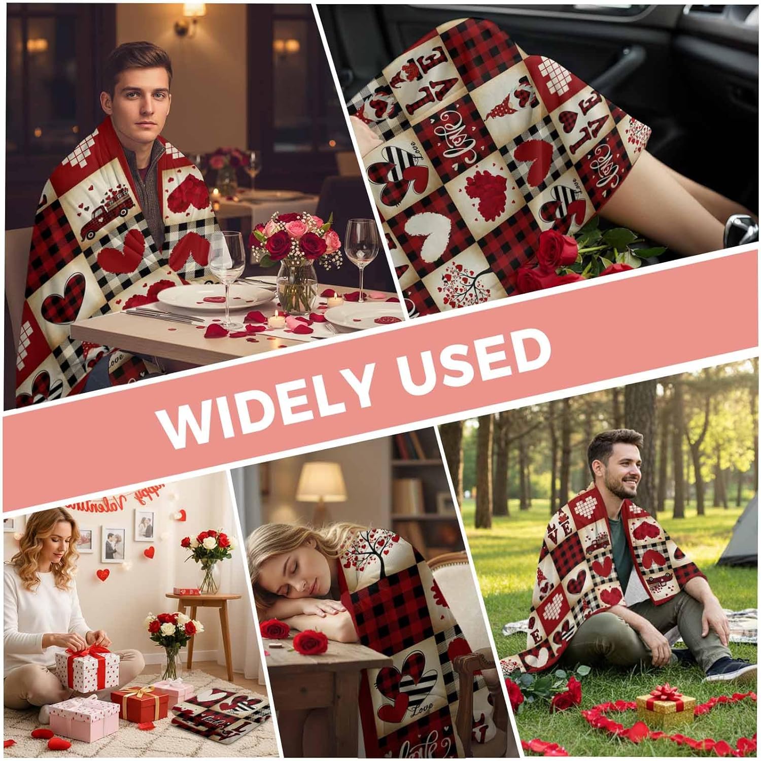 Vintage Buffalo Plaid Flannel Fleece Blankets,Valentines Romantic Gnome Love Luxury Comfort Soft Throw Blanket Mother's Day Retro Heart Checkered Cozy Warm Bed Throws for Sofa Couch Chair 60x80In
