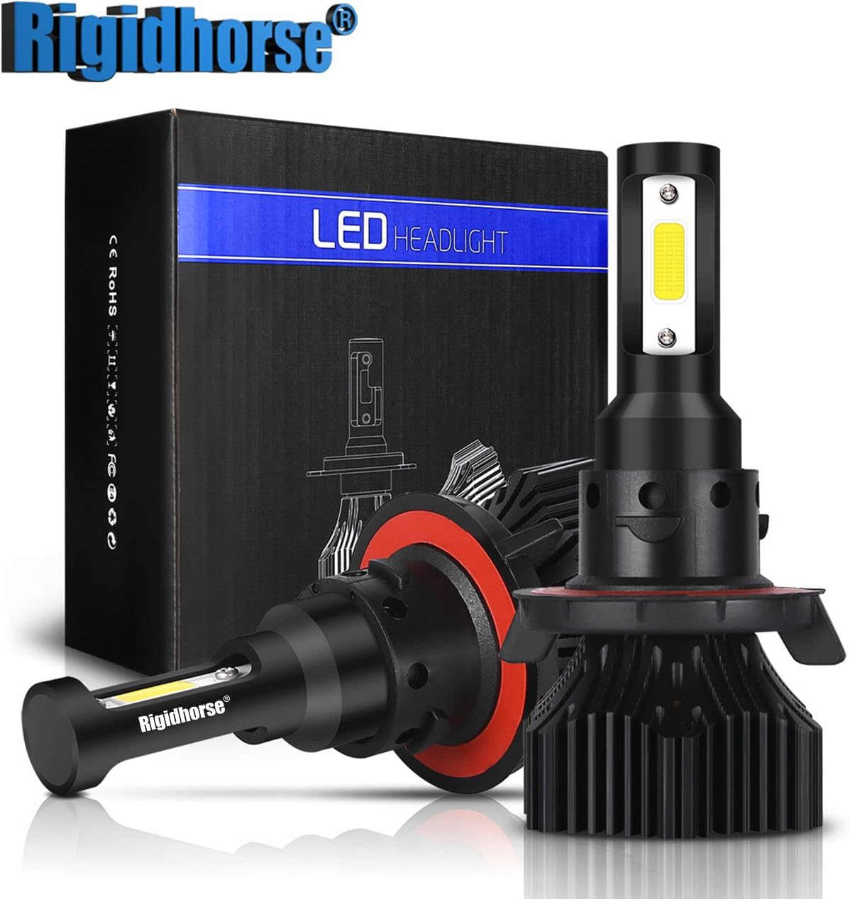 H13 LED Headlight Bulb Rigidhorse 50W 5000LM 6500K Cool White H13