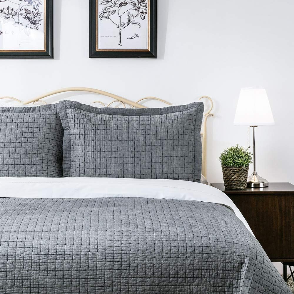Best Review Elegant Life Home Cotton Yarn Dyed Chambray Collection Cotton Fill - Lightweight Square Detailed Stitching Bedding Quilt, Queen Gray Color, 88” x 92” 🔥 Hot Deals Elegant Life Home Cotton Yarn Dyed Chambray Collection Cotton Fill - Lightweight Square Detailed Stitching Bedding Quilt, Queen Gray Color, 88” x 92”