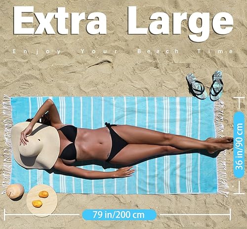 Miniatura 5 de Widdonen Toalla de playa turca de secado rápido, absorbente, de algodón, ligera, fina, para baño, piscina, toallas de natación, extra grandes, sin