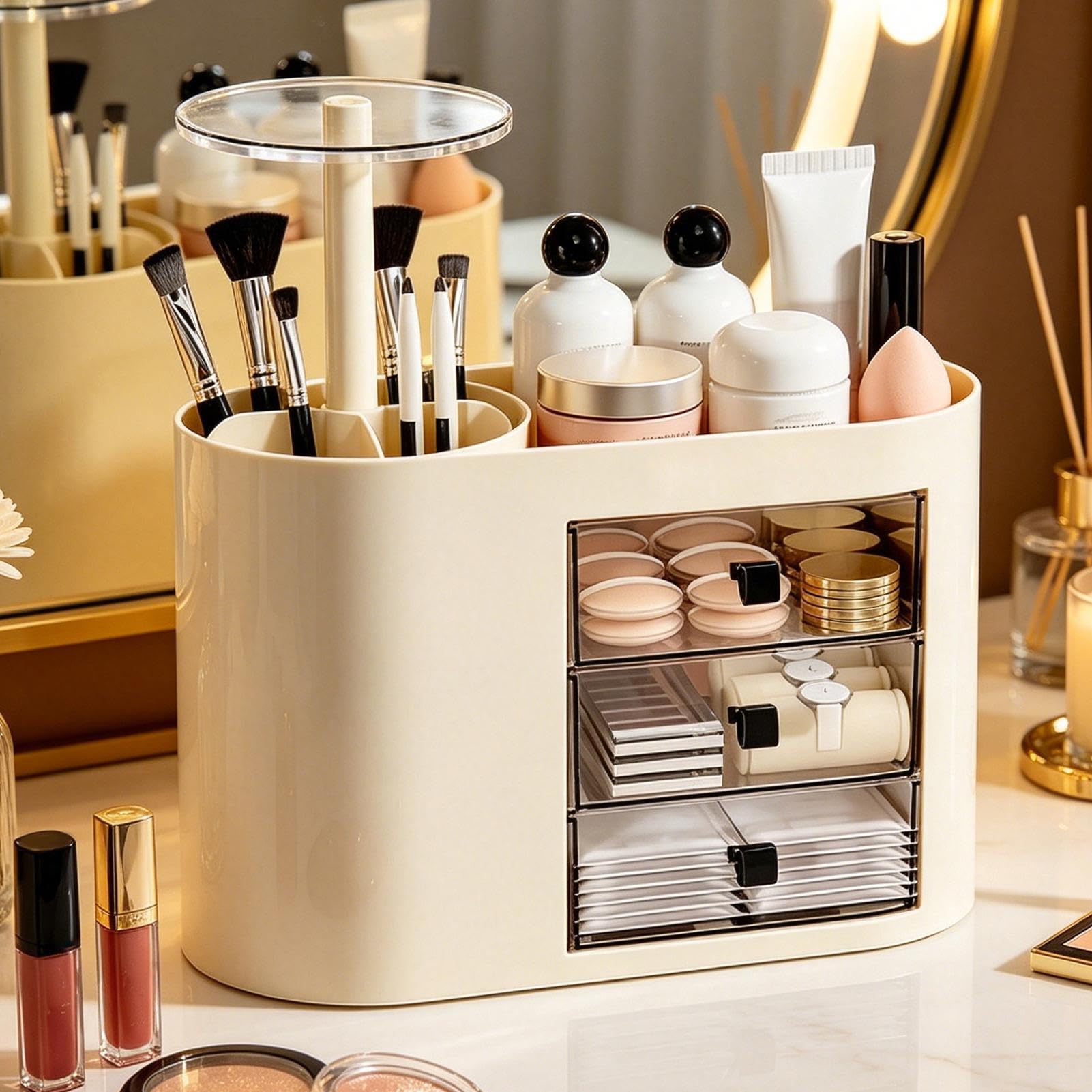 Genérico Organizador Cosmético con 3 Cajones de Gran Capacidad | Organizador De Maquillaje Para Baño Y Almacenamiento De Perfumes para Tocador Perfume Pintalabios Cuidado Facial Baño y