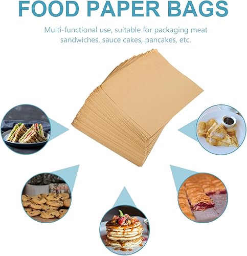 Miniatura 7 de Kichvoe 100 bolsas de papel a prueba de grasa, bolsa de bocadillos, bolsas de pan de papel, bolsas de papas fritas, bolsas de compras de papel,