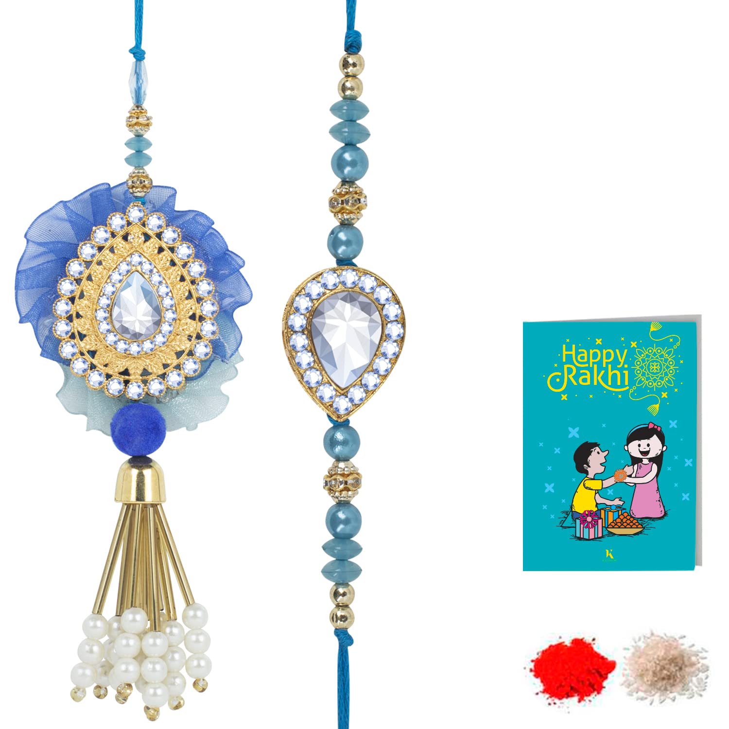 Kaameri Bazaar Unisex Adult Bhaiya Bhabhi Rakhis Set With Roli Chawal Pack And Greeting Card - Rakhi For Brother And Bhabhi - Lumba Rakhi For Bhabhi, Lumba Rakhi (B0974718M5) Amazon Price History, Amazon Price Tracker