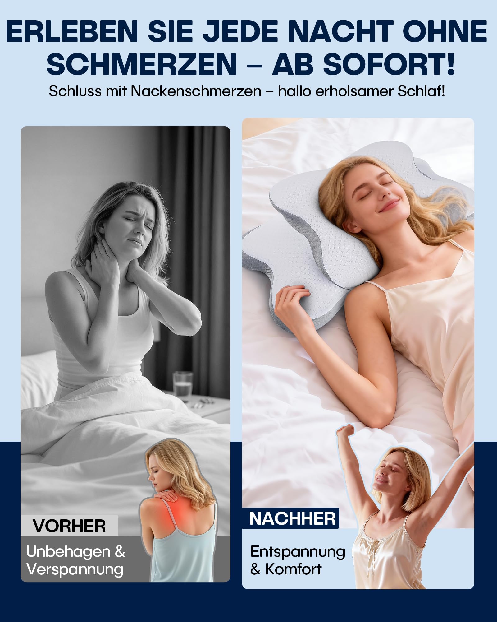 XSIVOD Almohada cervical ortopédica – Almohada ergonómica de espuma viscoelástica con efecto de enfriamiento, almohada cervical para dolor, almohada antironquidos para los lados, espalda y boca abajo