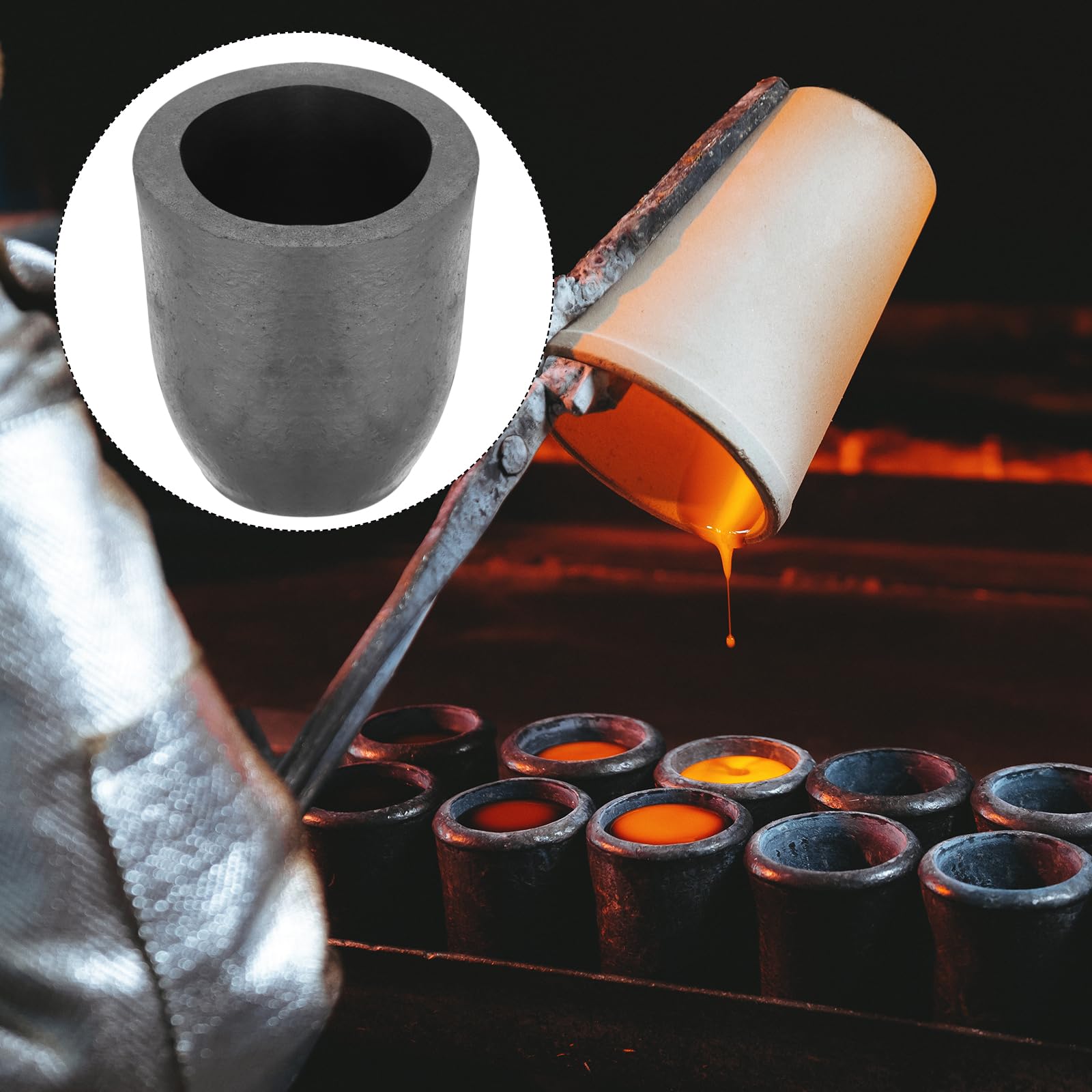 QUARKZMAN Crucible en Graphite Silicium, 6.9kg Creuset pour Coulée de Cuivre, Moule pour Fusion de Métal, pour Fusion D'Or, D'Argent, de Cuivre, 3.86 Pouces IDx5.51 Pouces H