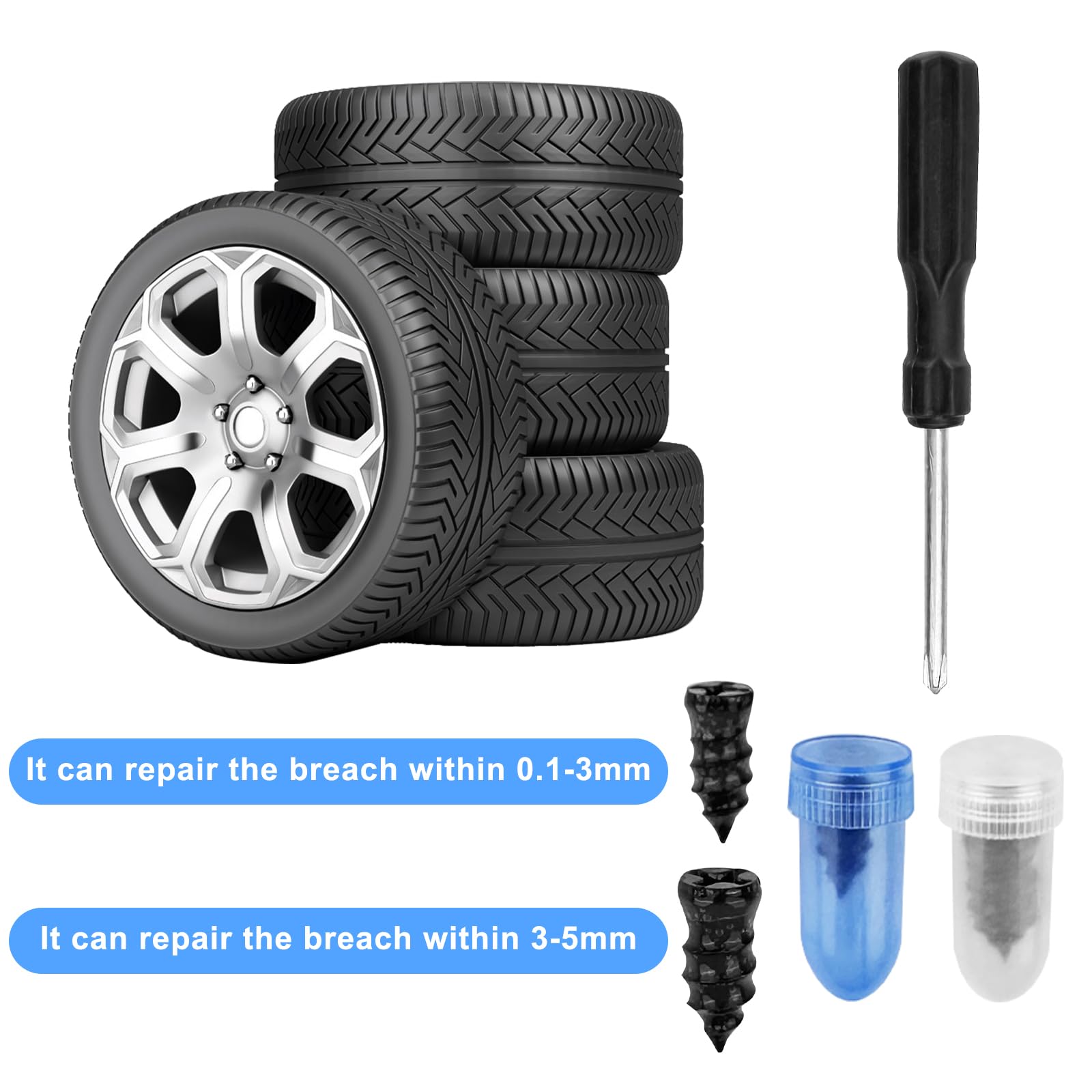 30 Pezzi Kit Riparazione Pneumatici Auto Sottovuoto, Ripara Gomme, Chiodi a Spirale con Cacciavite per Auto Moto Camion Bicicletta