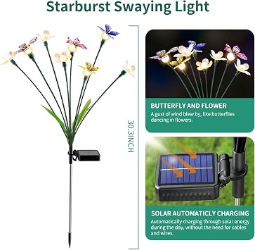 FENSAN Solar Bahçe Işıkları, Güneş Işıkları Açık Bahçe, Bahçe Işıkları Güneş Enerjili, Bahçe, Avlu, Veranda, Patika için Dekor, IP65 Su Geçirmez, Güneş Kelebek Işıkları Dış Mekan (2'li Paket)
