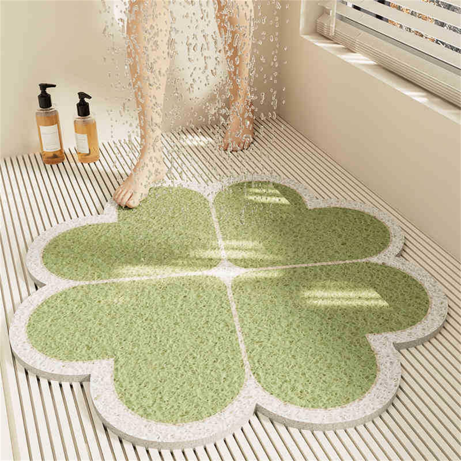 Odot Shower Mat Non Slip Bath Mat with Drain, Clover Pattern Soft Loofah Bathroom Pads for Inside Shower Wet Areas, Washable Quick Drying, Cut to Size Bathroom Floor Bathtub Pad (Green,70x70cm) — image 1