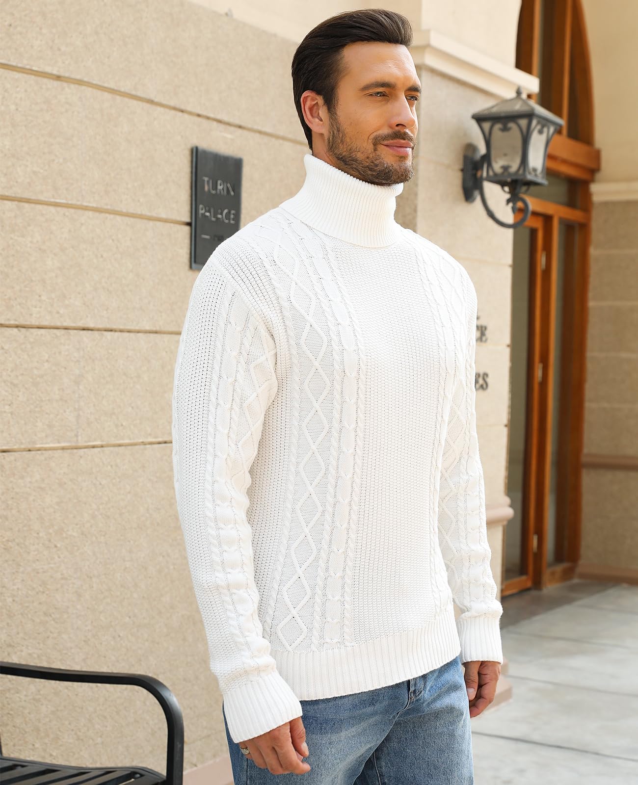 Homme Pull Col Roulé Hiver Chaud Pullover Sweater à Manches Longues Tricoté en Maille Classique Slim Fit Pull