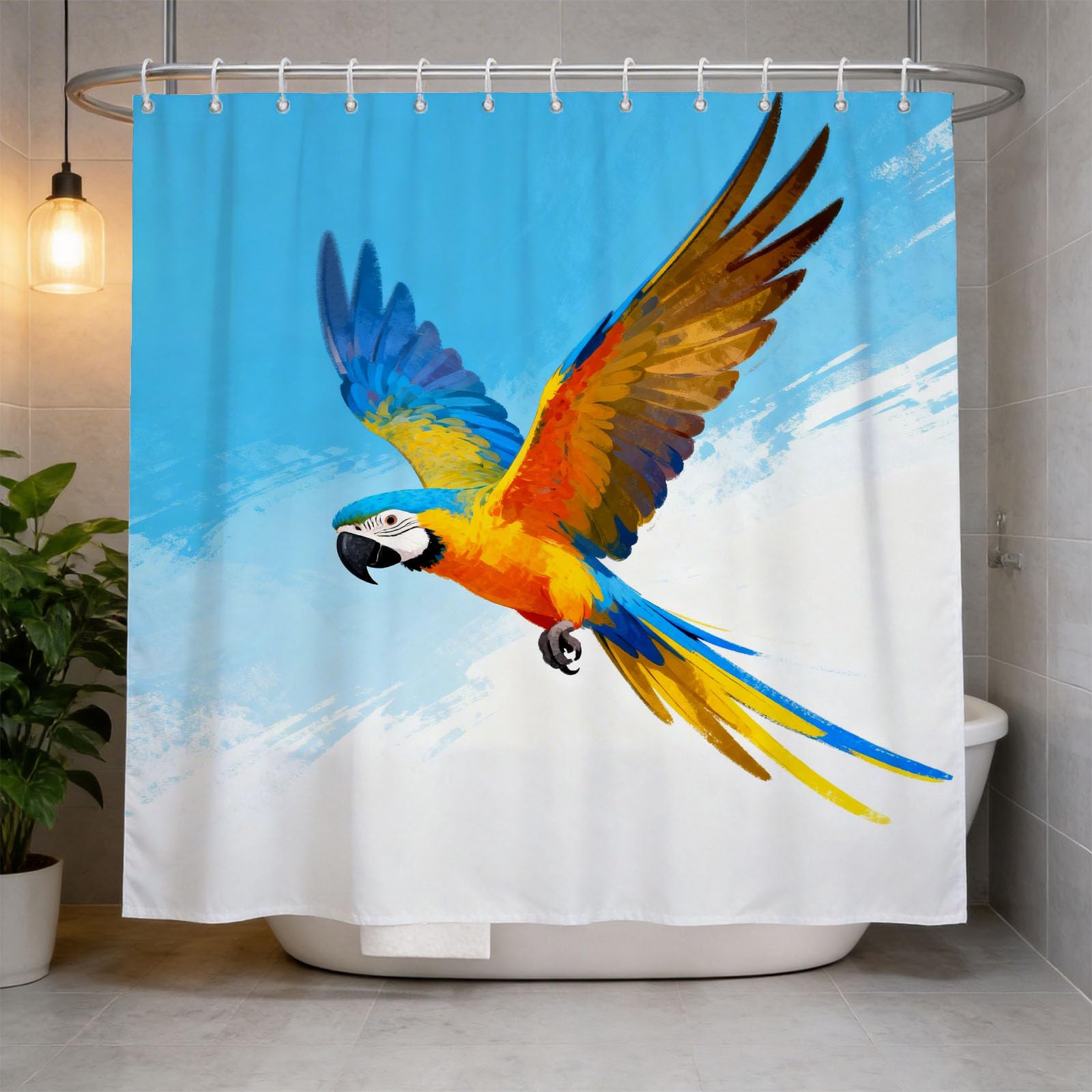 Hongduo 3D Parrot Shower Curtain for Stalls Bathtubs Multi Colour Bathroom Decor Shower Curtain Set Polyester Fabric Waterproof 180x180cm/71X71 Inch with Hooks