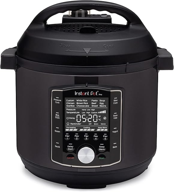 Instant Pot Pro 10-in-1 Electric Multi Functional Cooker - Pressure Cooker, Slow Cooker, Rice Cooker, Steamer, Sauté, Steriliser, Yogurt Maker, Sous Vide - Black Stainless Steel, 1200 W, 5.7L
