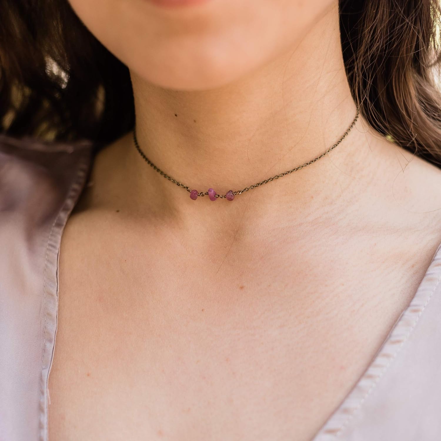 Ruby Beaded Chain Choker in Bronze - Image 2