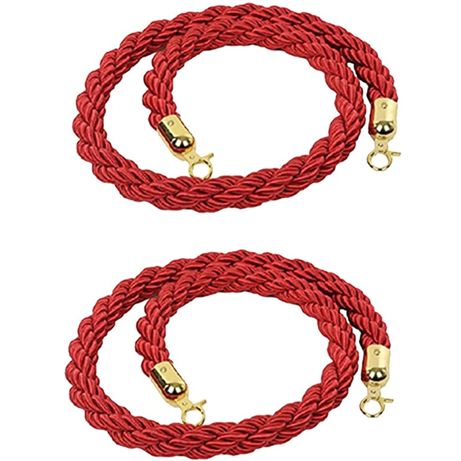 2 Pcs Barrier Ropes with Gold Hook, Set of 2 Crowd Control Rope, Braided Hemp Rope for Queue Divider Crowd Control of Restaurant Movie Theater Hotel Celebration(Red B,2m (6.5 ft))
